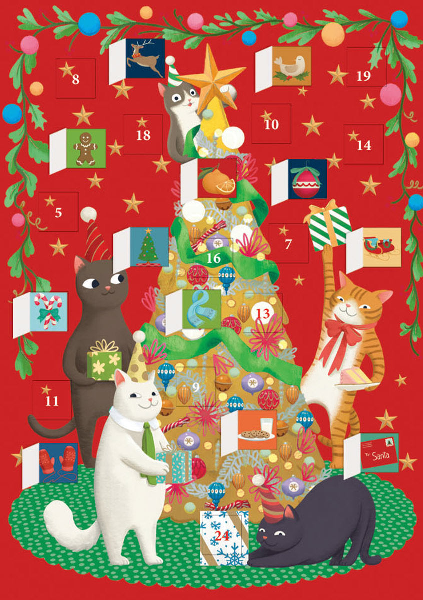 Roger la Borde Miaow Factor Advent calendar card featuring artwork by Jennifer M Potter