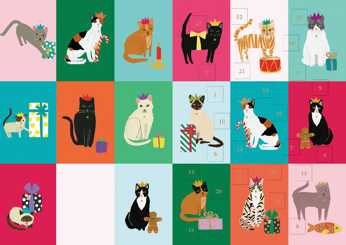 Roger la Borde Cat Checkerboard Advent calendar card featuring artwork by Anne Bentley