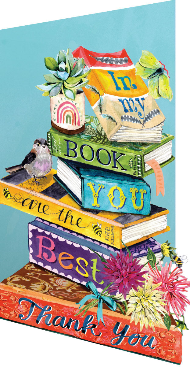 Roger la Borde Bookstack Lasercut card featuring artwork by Fay Ford