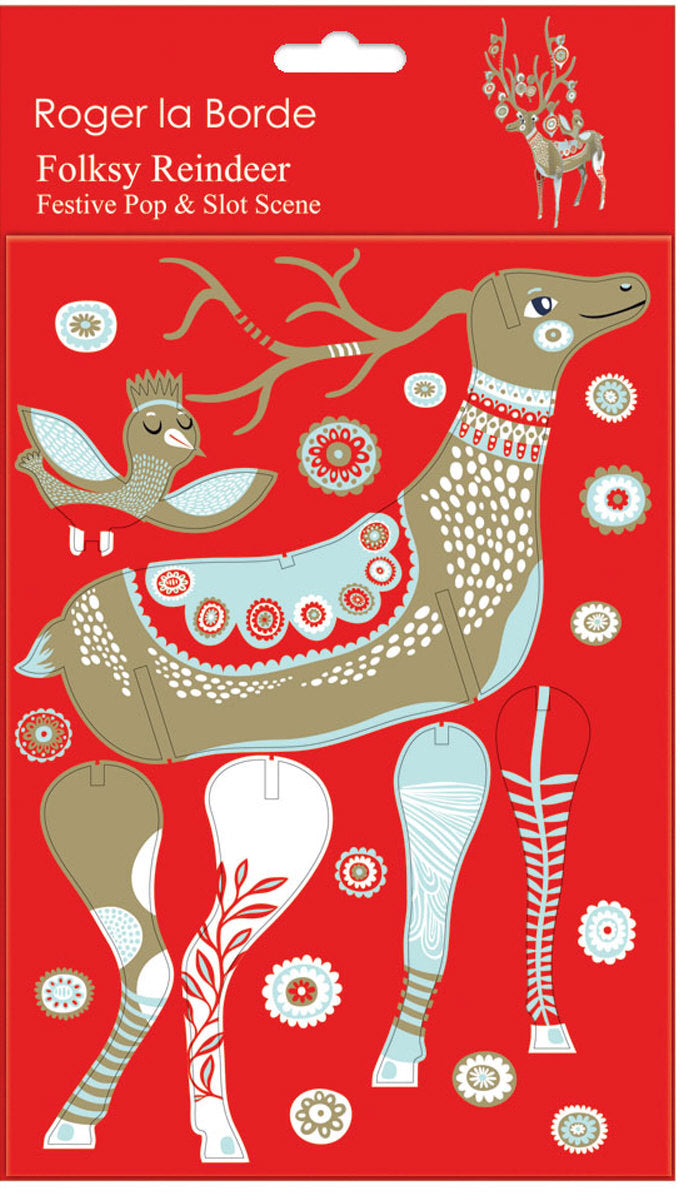 Roger la Borde Folksy Reindeer Pop & Slot 3D Scene featuring artwork by Helen Dardik