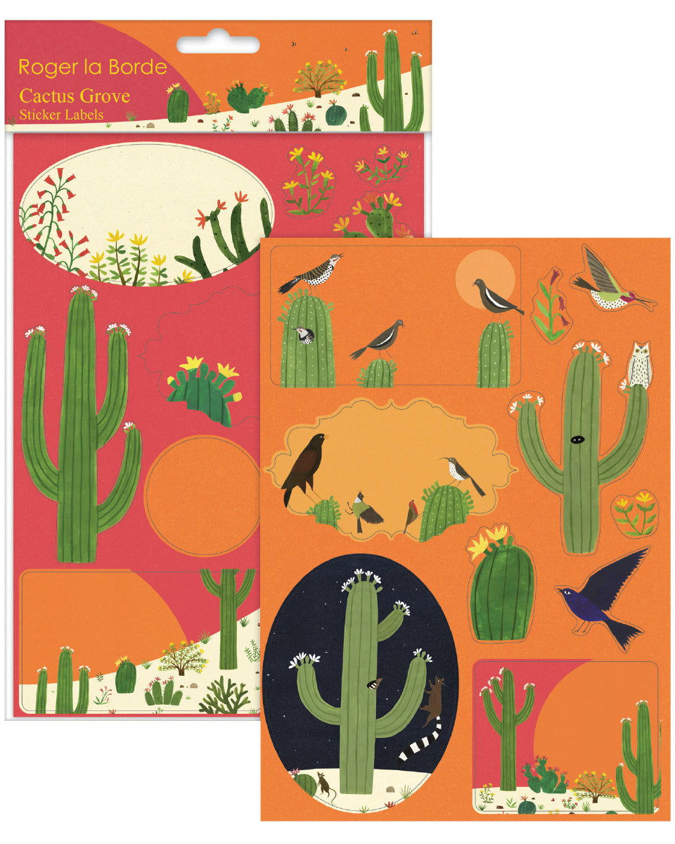 Roger la Borde Cactus Grove Sticker Label Sheets featuring artwork by Lara Hawthorne