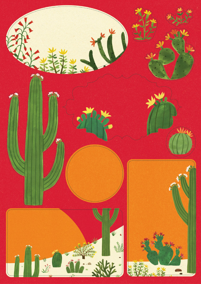 Roger la Borde Cactus Grove Sticker Label Sheets featuring artwork by Lara Hawthorne