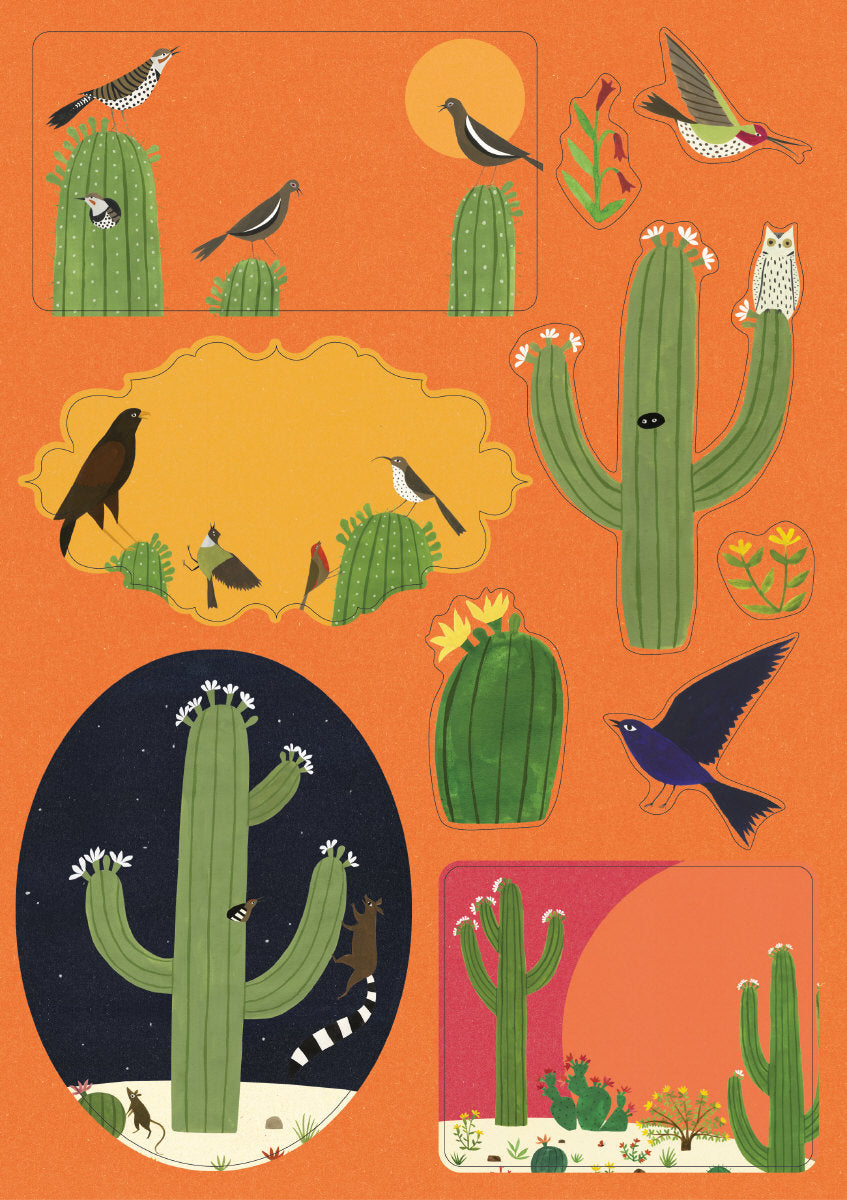 Roger la Borde Cactus Grove Sticker Label Sheets featuring artwork by Lara Hawthorne