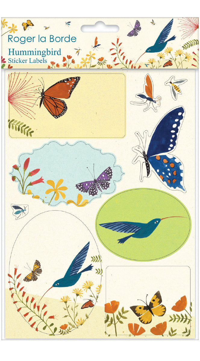Roger la Borde Hummingbird Sticker Label Sheets featuring artwork by Lara Hawthorne