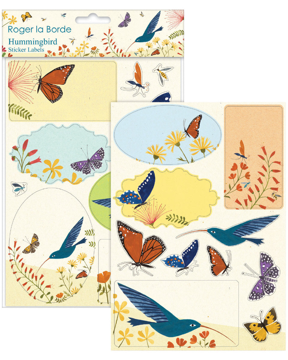 Roger la Borde Hummingbird Sticker Label Sheets featuring artwork by Lara Hawthorne