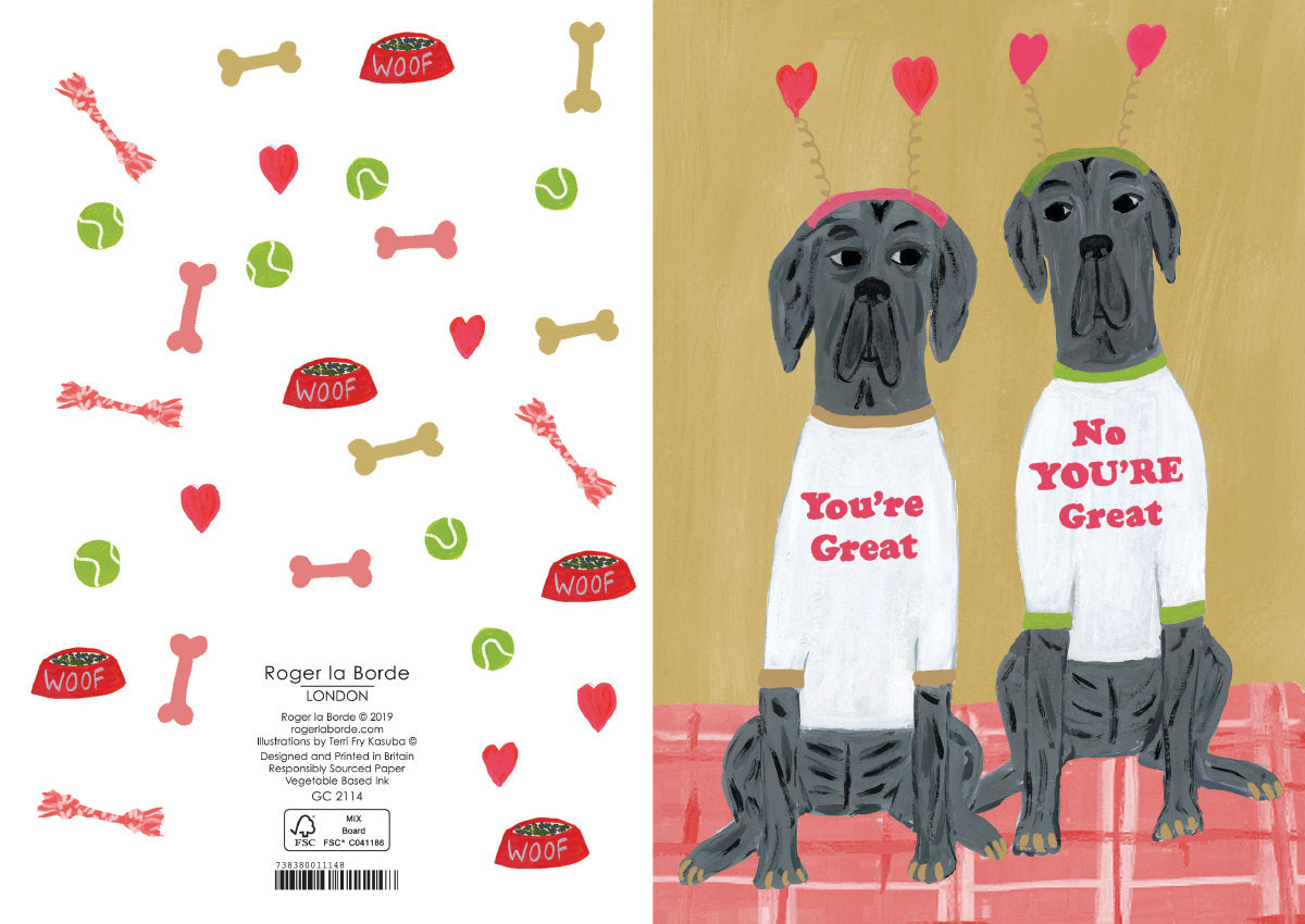 Roger la Borde Pup Talk Greeting card featuring artwork by Terri Fry Kasuba