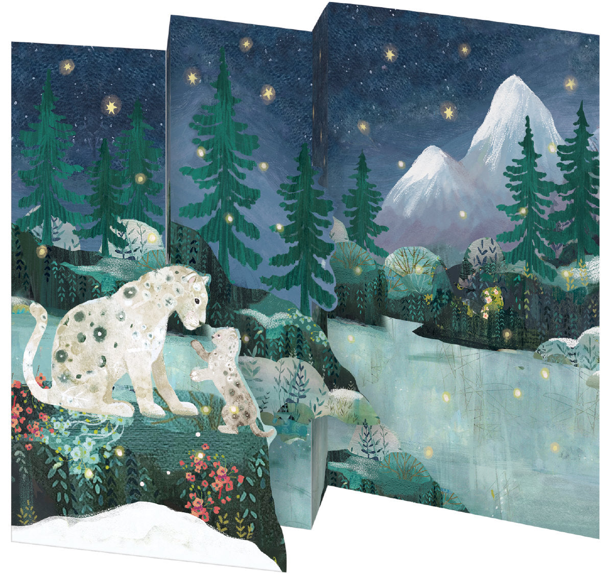 Roger la Borde Snow Leopard Trifold Notecard featuring artwork by Kendra Binney