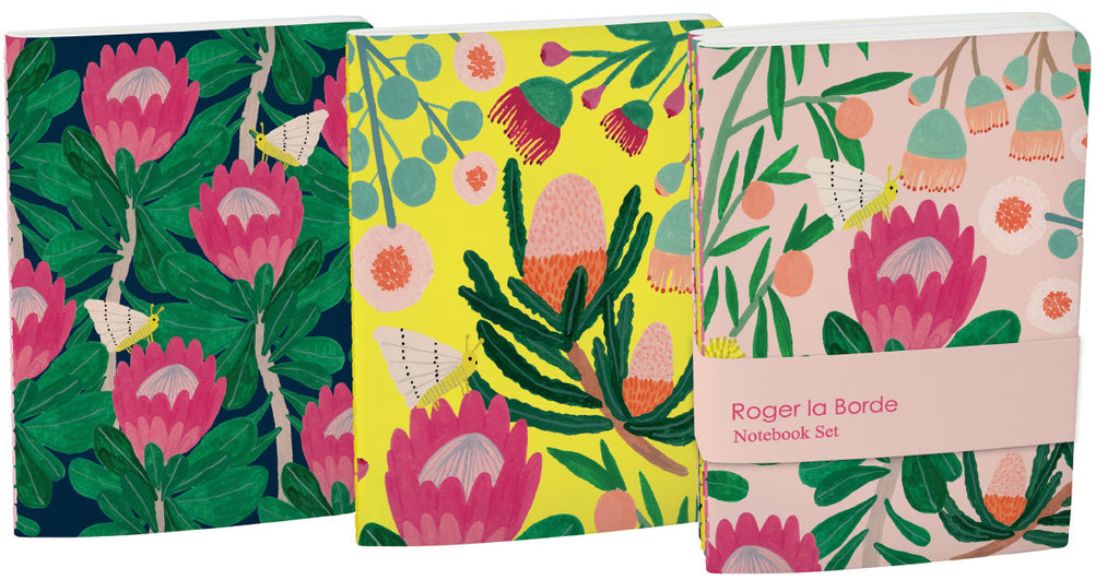 Roger la Borde King Protea A6 Softback Journal Set featuring artwork by Kate Pugsley