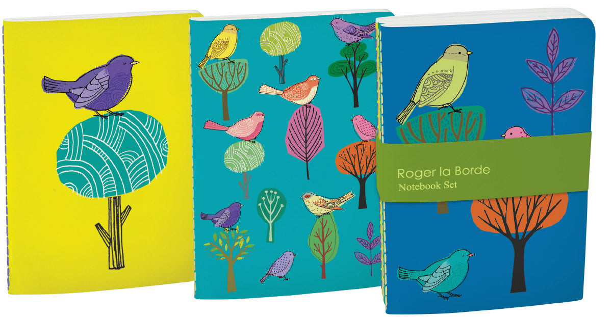 Roger la Borde Modern Birds A6 Softback Journal Set featuring artwork by Repeat Repeat