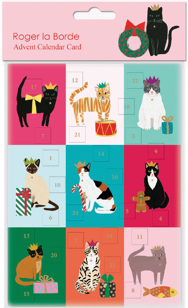 Roger la Borde Cat Checkerboard Advent calendar card featuring artwork by Anne Bentley