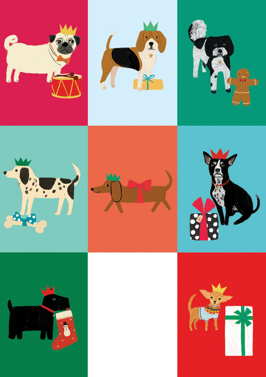 Roger la Borde Dog Checkerboard Advent calendar card featuring artwork by Anne Bentley