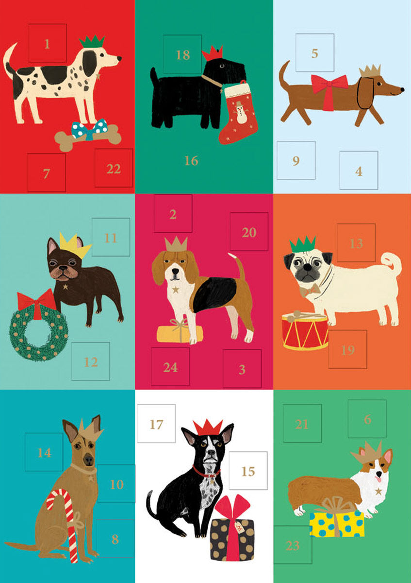 Roger la Borde Dog Checkerboard Advent calendar card featuring artwork by Anne Bentley