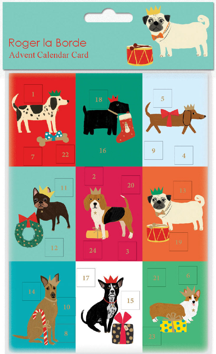Roger la Borde Dog Checkerboard Advent calendar card featuring artwork by Anne Bentley