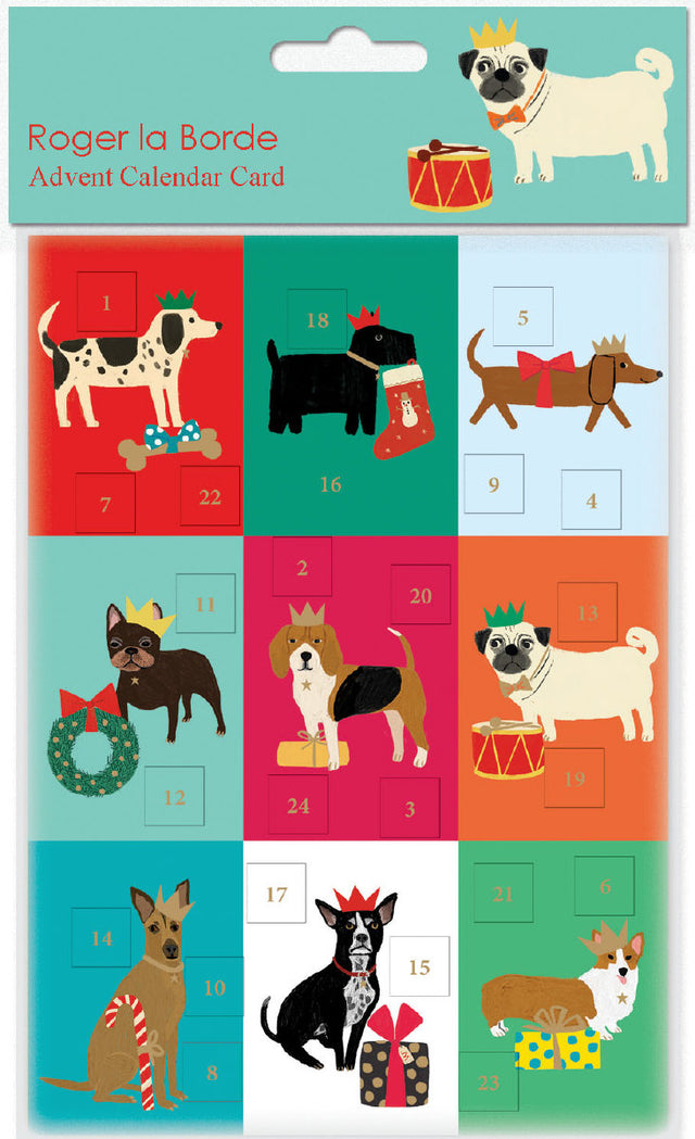 Roger la Borde Dog Checkerboard Advent calendar card featuring artwork by Anne Bentley
