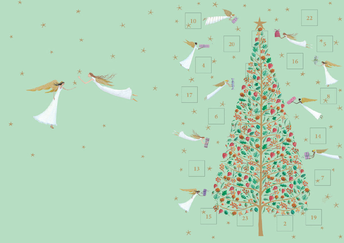 Roger la Borde Angelic Antics Advent calendar card featuring artwork by Roger la Borde