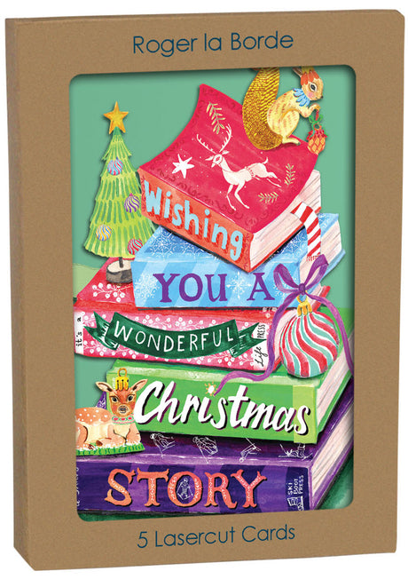 Roger la Borde Bookstack Lasercut Card featuring artwork by Fay Ford