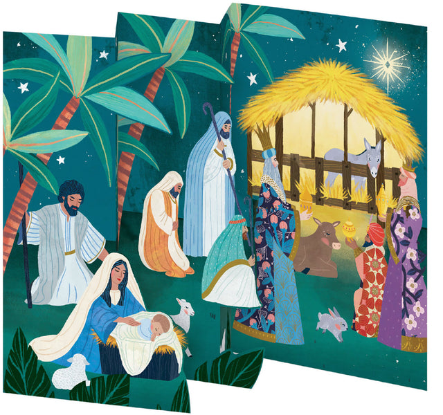 Roger la Borde Away in the Manger Tri-fold Card Pack featuring artwork by Antoana Oreski