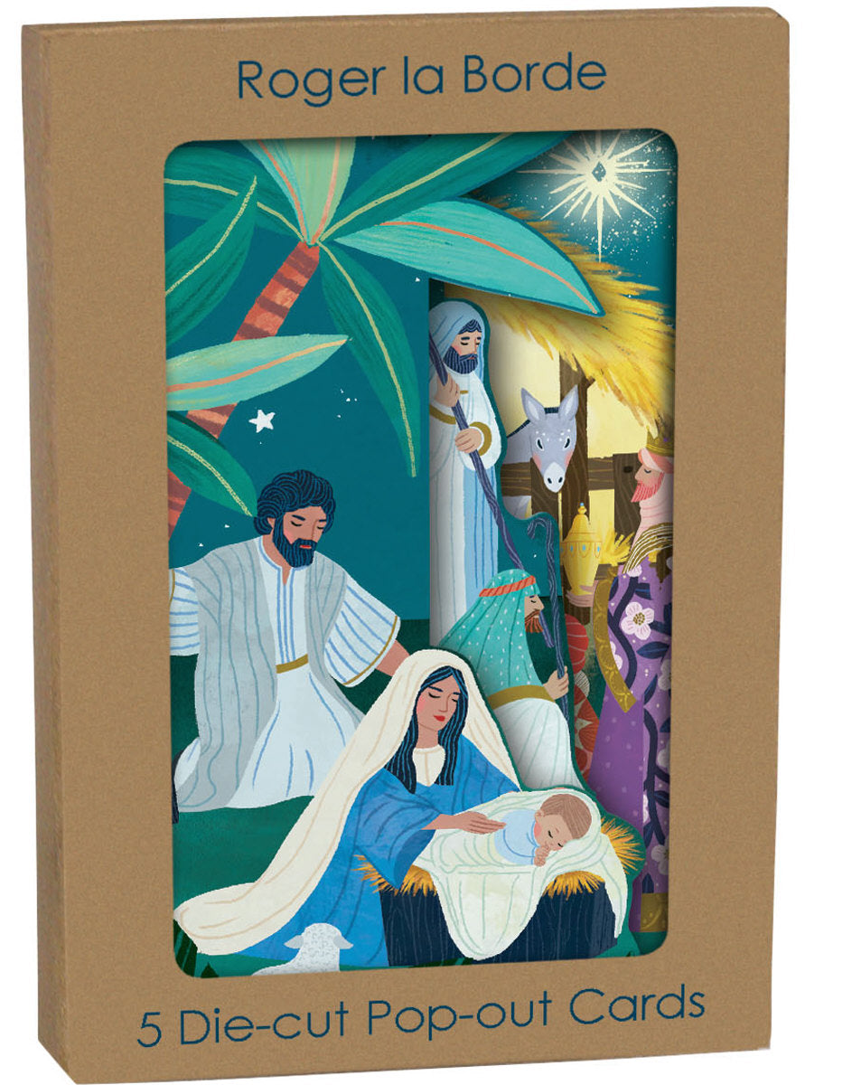 Roger la Borde Away in the Manger Tri-fold Card Pack featuring artwork by Antoana Oreski