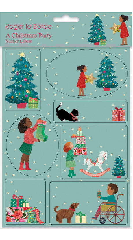 Roger la Borde A Christmas Party Sticker Label Sheets featuring artwork by Kendra Binney