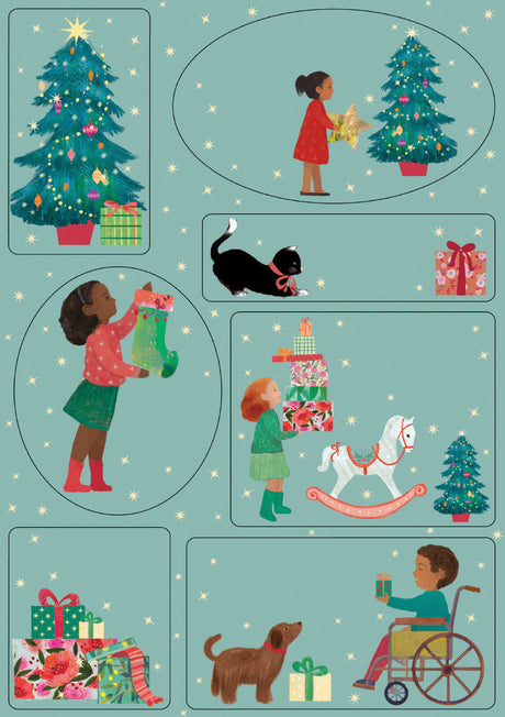 Roger la Borde A Christmas Party Sticker Label Sheets featuring artwork by Kendra Binney