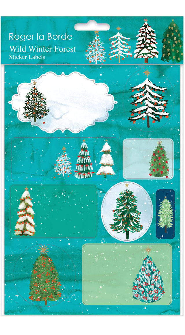 Roger la Borde Wild Winter Forest Sticker Labels Sheet featuring artwork by Katie Vernon