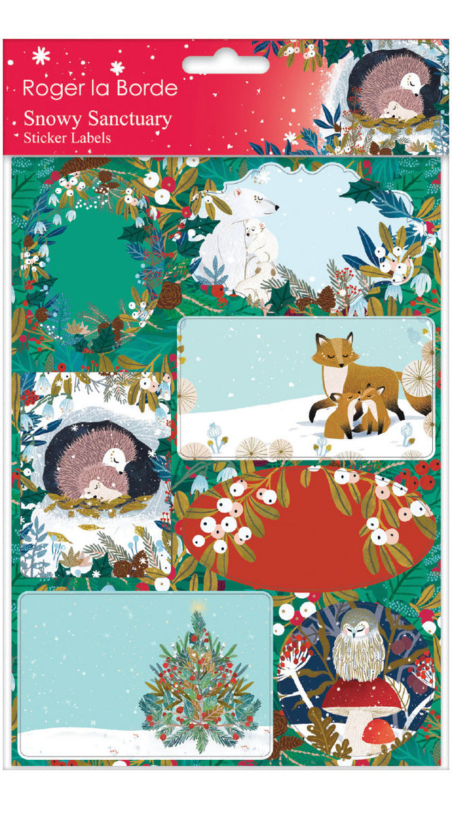 Roger la Borde Snowy Sanctuary Sticker Labels Sheet featuring artwork by Antoana Oreski