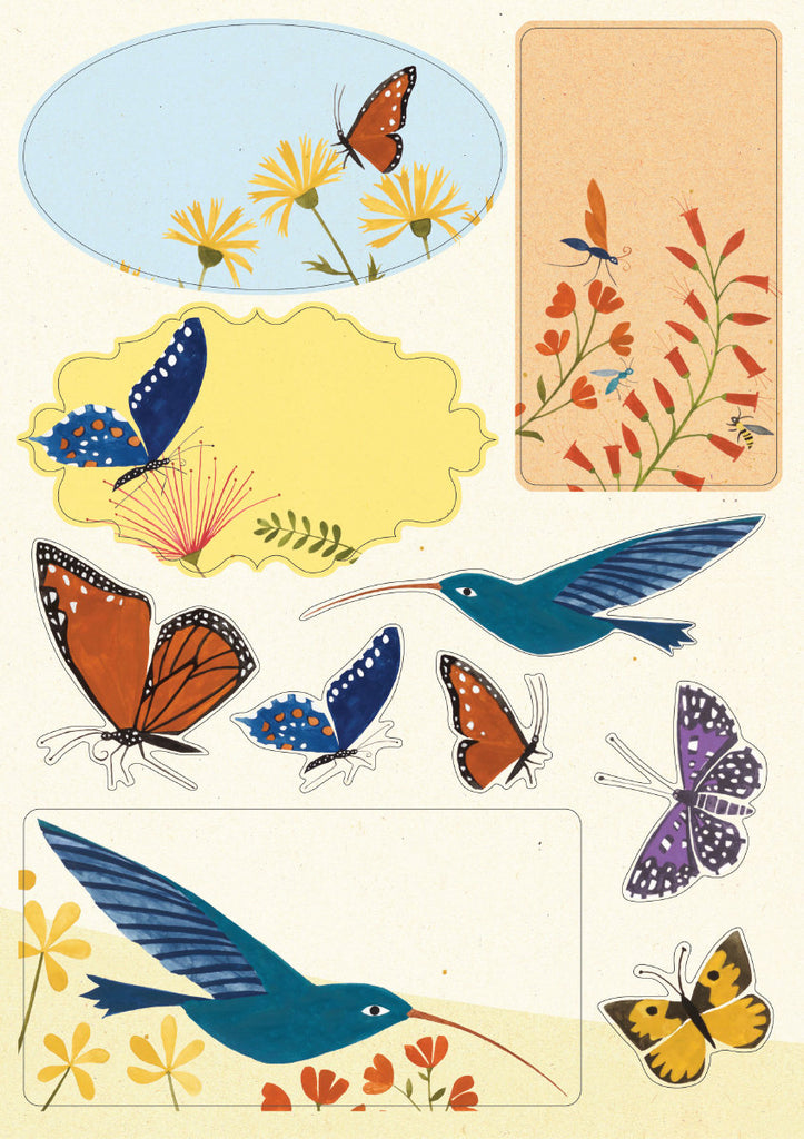 Roger la Borde Hummingbird Sticker Labels Sheet featuring artwork by Lara Hawthorne