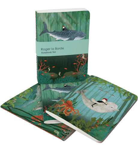 Roger la Borde Whale Song A6 Exercise Books Bundle featuring artwork by Katherine Quinn