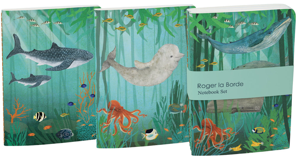 Roger la Borde Whale Song A6 Exercise Books Bundle featuring artwork by Katherine Quinn