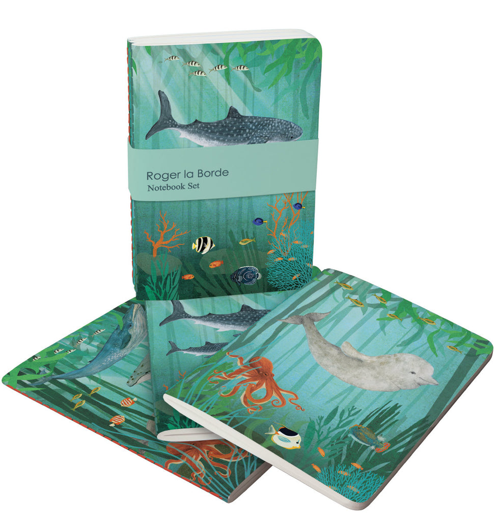 Roger la Borde Whale Song A6 Exercise Books Bundle featuring artwork by Katherine Quinn