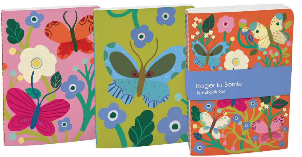 Roger la Borde Butterfly Garden A6 Exercise Books Bundle featuring artwork by Monika Forsberg