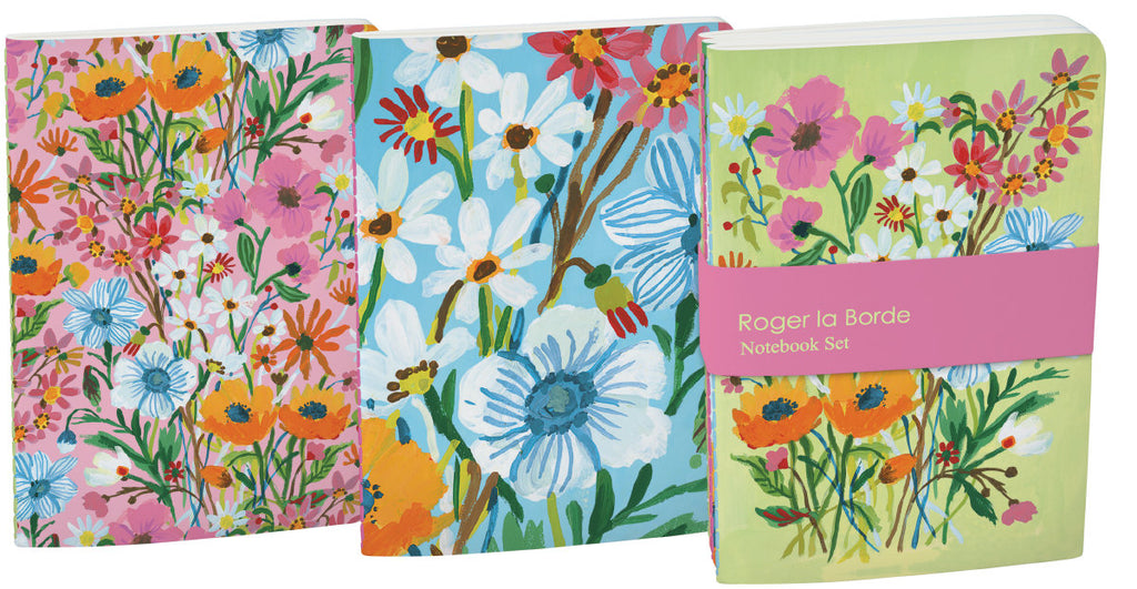 Roger la Borde Flower Field A6 Exercise Books Bundle featuring artwork by Carolyn Gavin