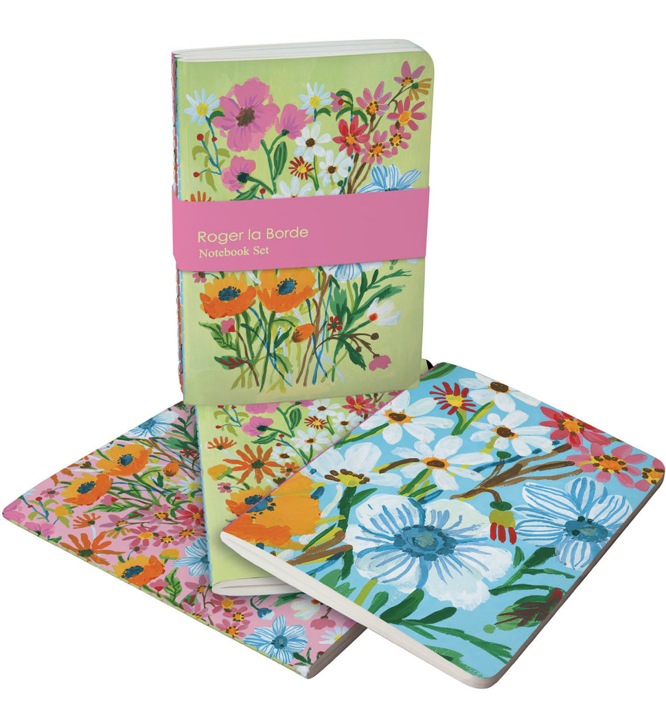 Roger la Borde Flower Field A6 Exercise Books Bundle featuring artwork by Carolyn Gavin