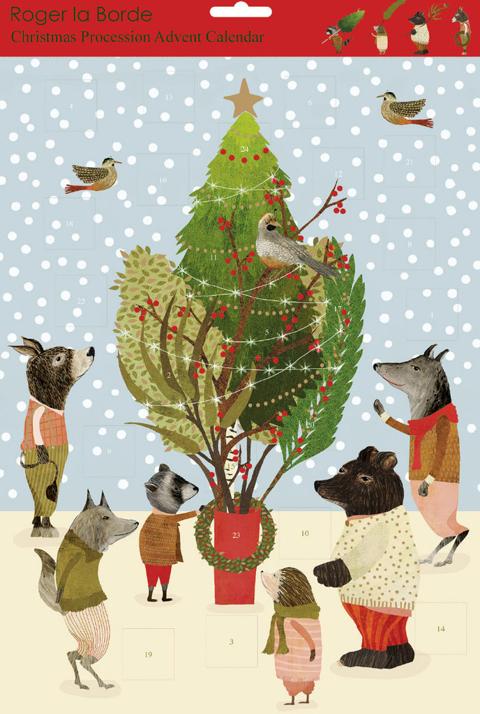 Roger la Borde Christmas Procession Advent Calendar featuring artwork by Katherine Quinn