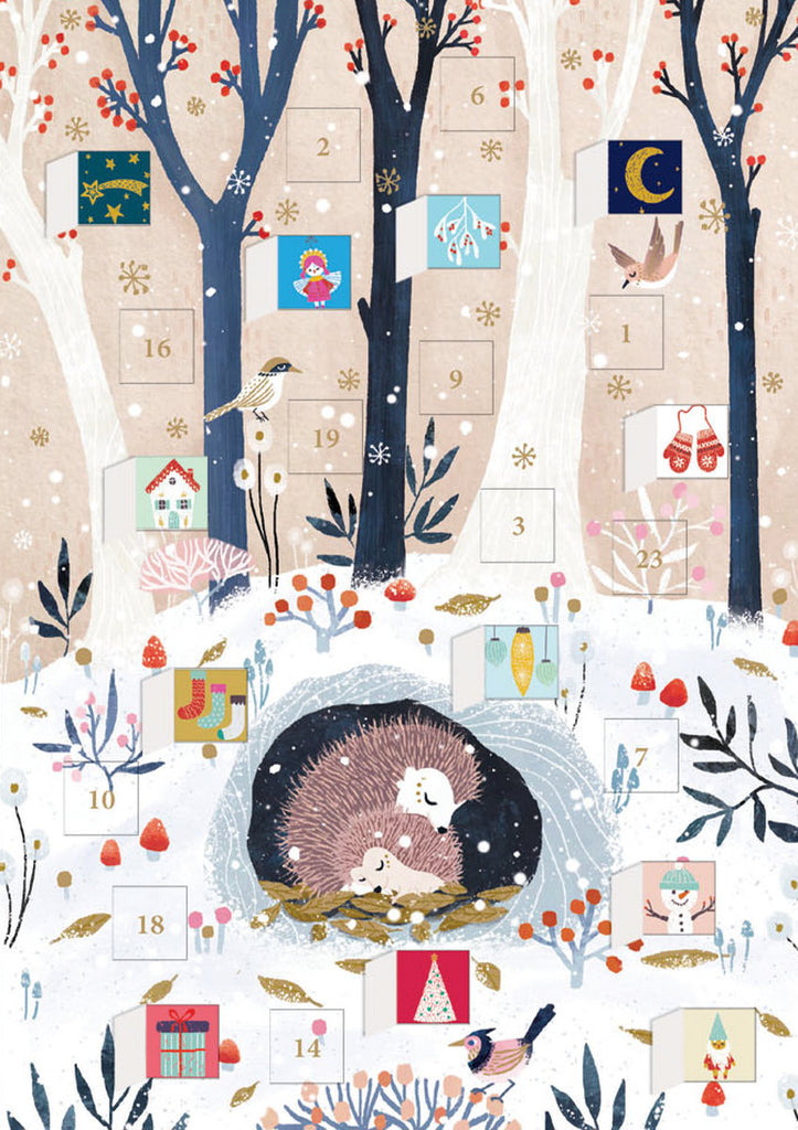 Roger la Borde Frosty Forest Advent calendar card featuring artwork by Antoana Oreski