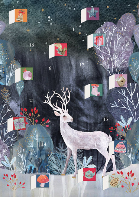 Roger la Borde Silver Stag Advent Calendar Greeting Card featuring artwork by Kendra Binney