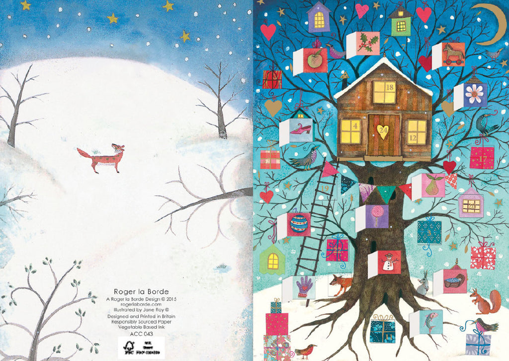 Roger la Borde Christmas Tree Advent calendar card featuring artwork by Jane Ray