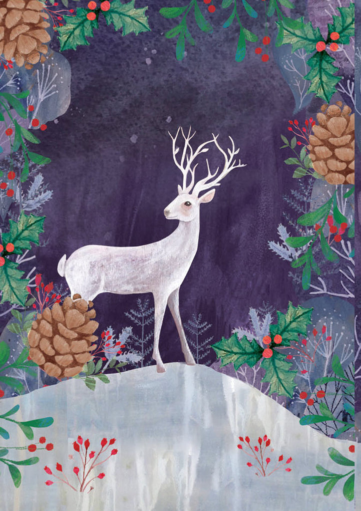 Roger la Borde Silver Stag Advent calendar card featuring artwork by Kendra Binney