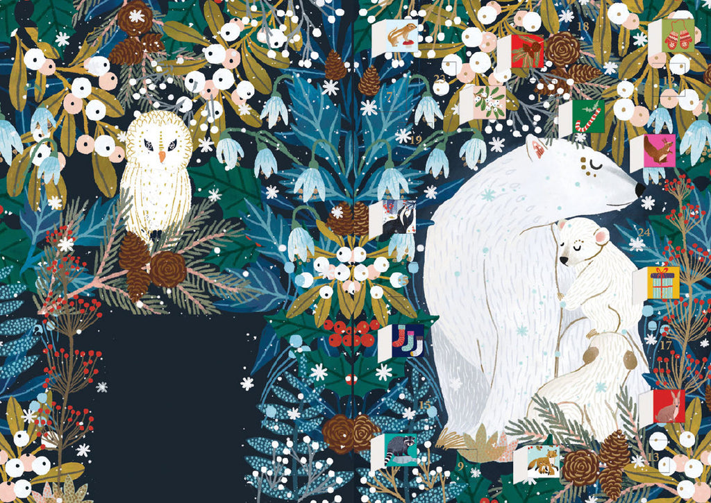 Roger la Borde Polar Bear Bower Advent calendar card featuring artwork by Antoana Oreski