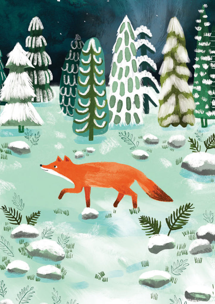 Roger la Borde Running Foxes Advent calendar card featuring artwork by Katie Vernon