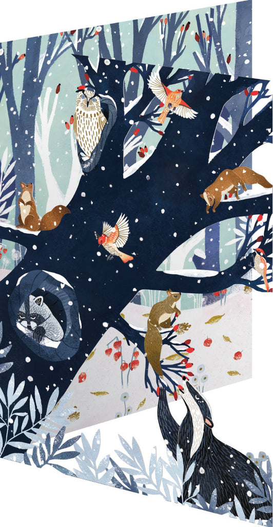 Roger la Borde Wild Wood Hideaway Lasercut Card Christmas featuring artwork by Antoana Oreski