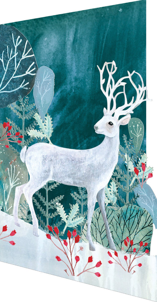 Roger la Borde Silver Stag Lasercut Christmas Card featuring artwork by Kendra Binney
