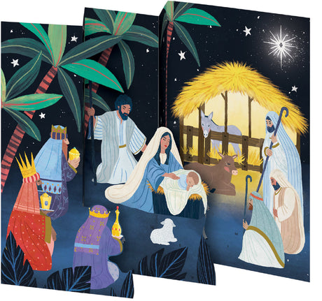 Roger la Borde Away in a Manger Trifold Notecard featuring artwork by Antoana Oreski