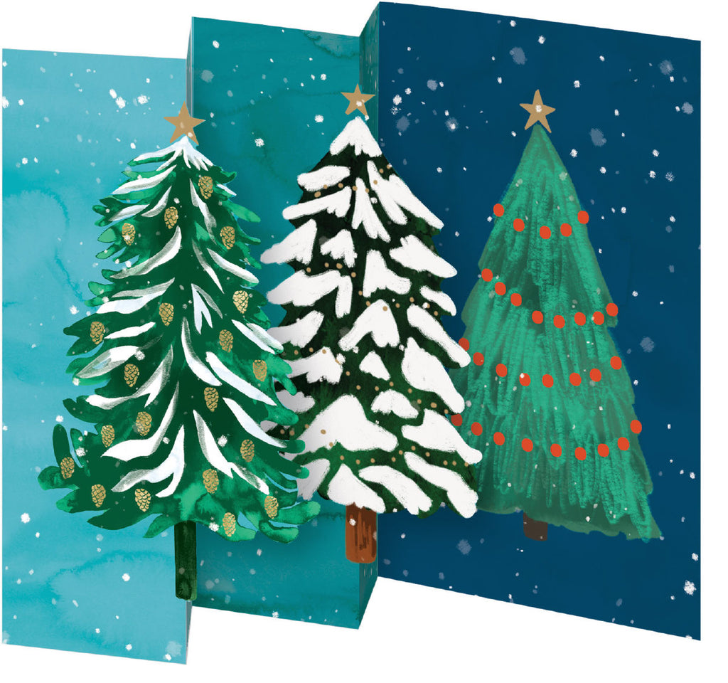 Roger la Borde Christmas Conifer Notecard Pack (5 tri-fold cards) featuring artwork by Katie Vernon
