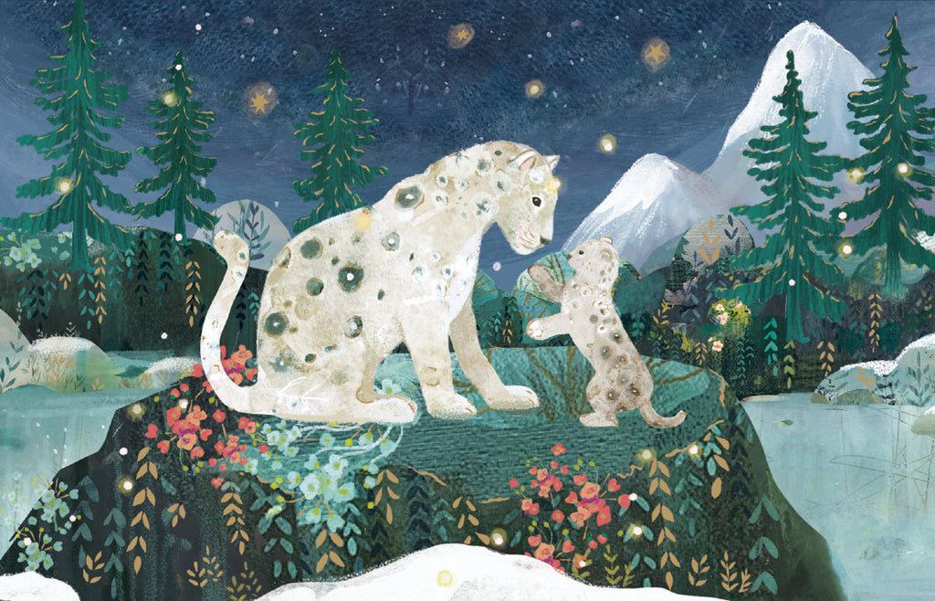 Roger la Borde Snow Leopard Notecard featuring artwork by Kendra Binney