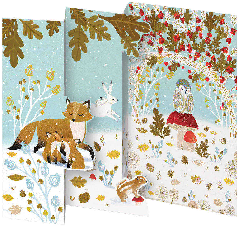 Roger la Borde Paw Prints in the Snow Tri-fold Notecard Pack featuring artwork by Antoana Oreski