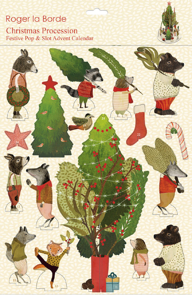 Roger la Borde Christmas Procession Pop & Slot Calendar featuring artwork by Katherine Quinn