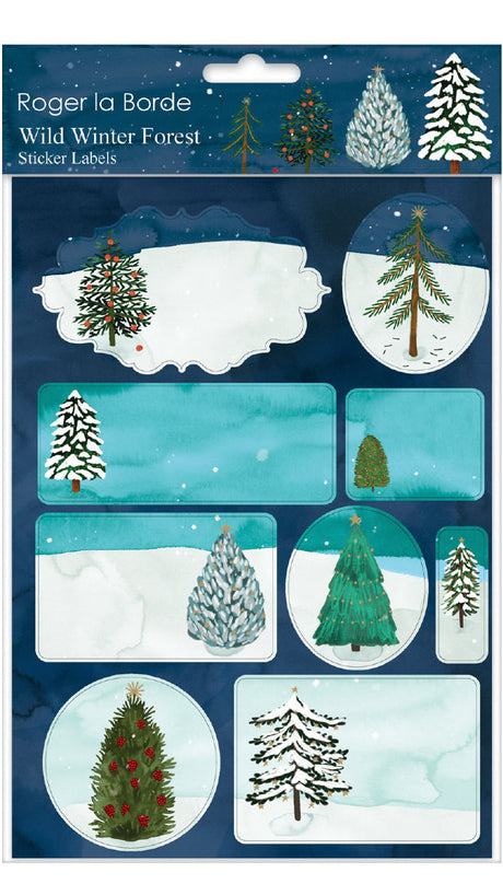 Roger la Borde Christmas Conifer Sticker Labels Sheet featuring artwork by Katie Vernon