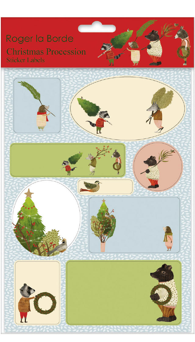 Roger la Borde Christmas Procession Sticker Labels Sheet featuring artwork by Katherine Quinn