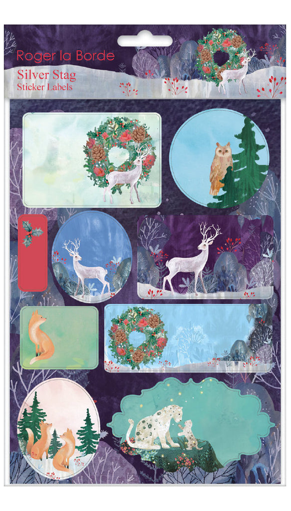 Roger la Borde Silver Stag Sticker Labels Sheet featuring artwork by Kendra Binney